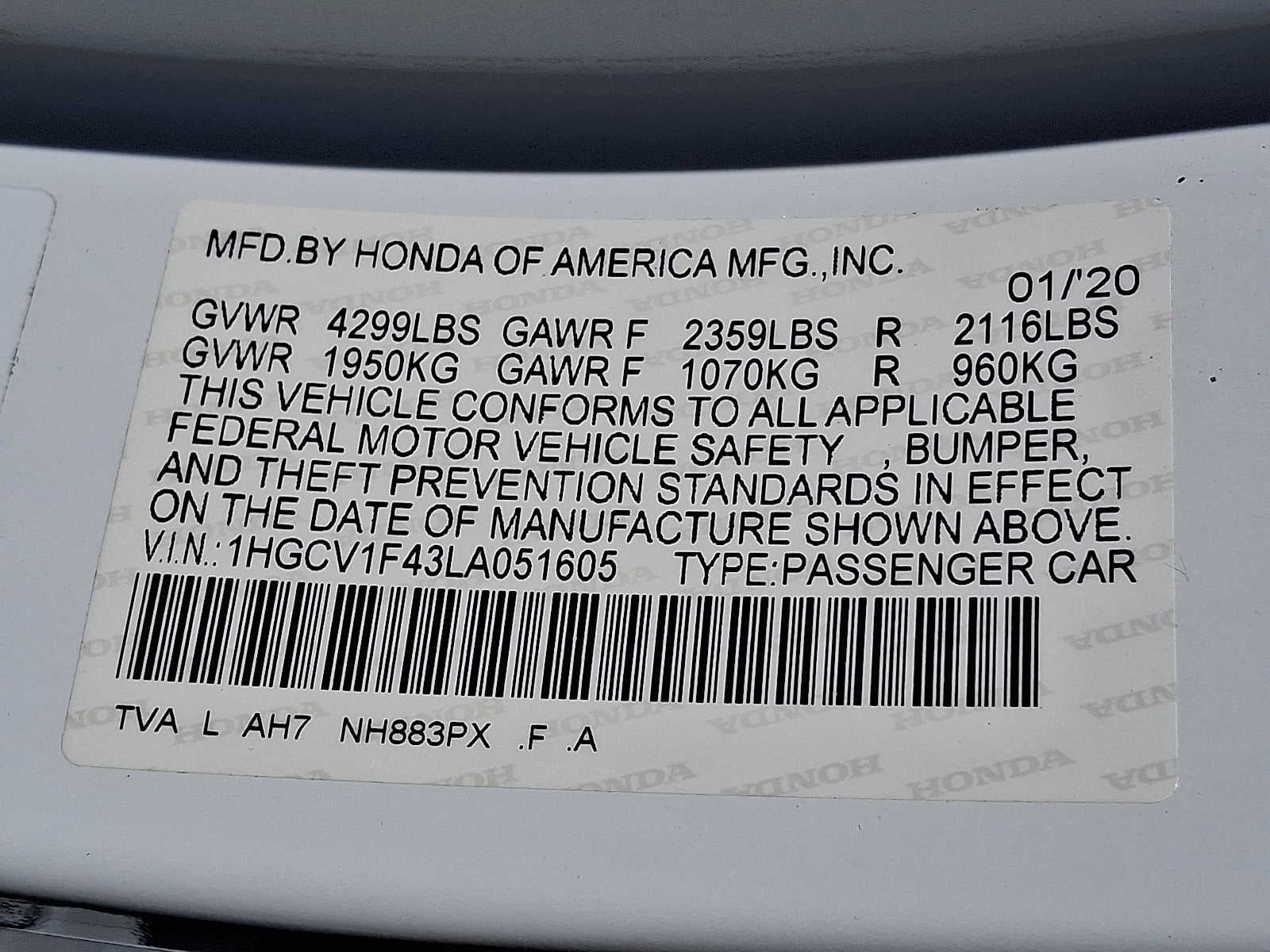 2020 Honda Accord EX 1.5T CVT