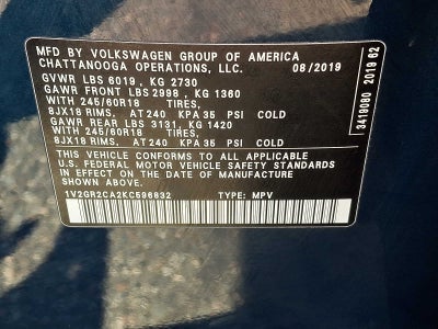 2019 Volkswagen Atlas 3.6L V6 S 4MOTION