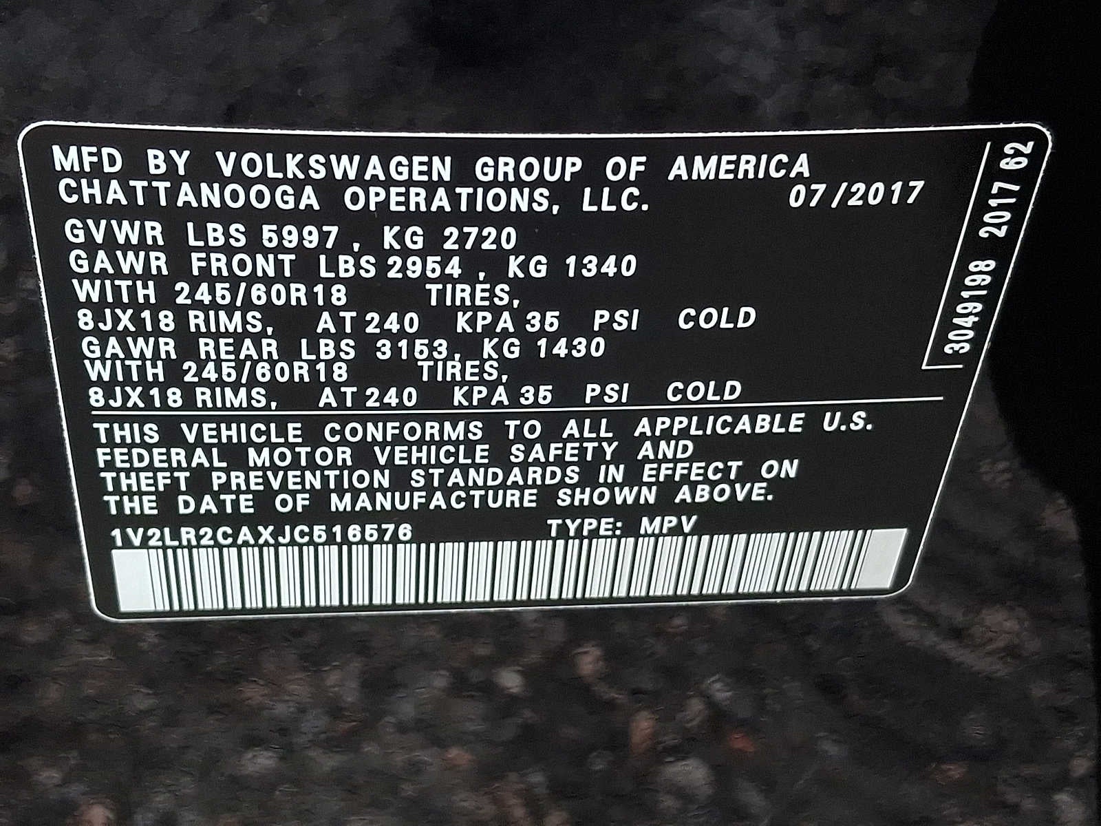 2018 Volkswagen Atlas 3.6L V6 SE w/Technology 4MOTION