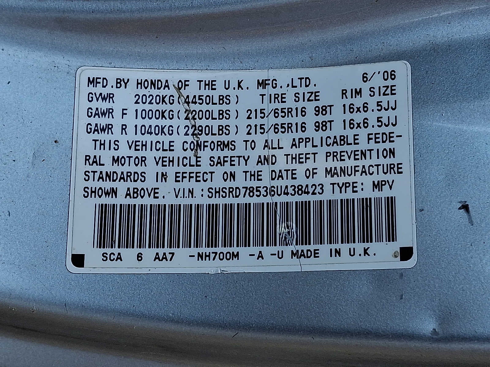 2006 Honda CR-V 4WD LX AT