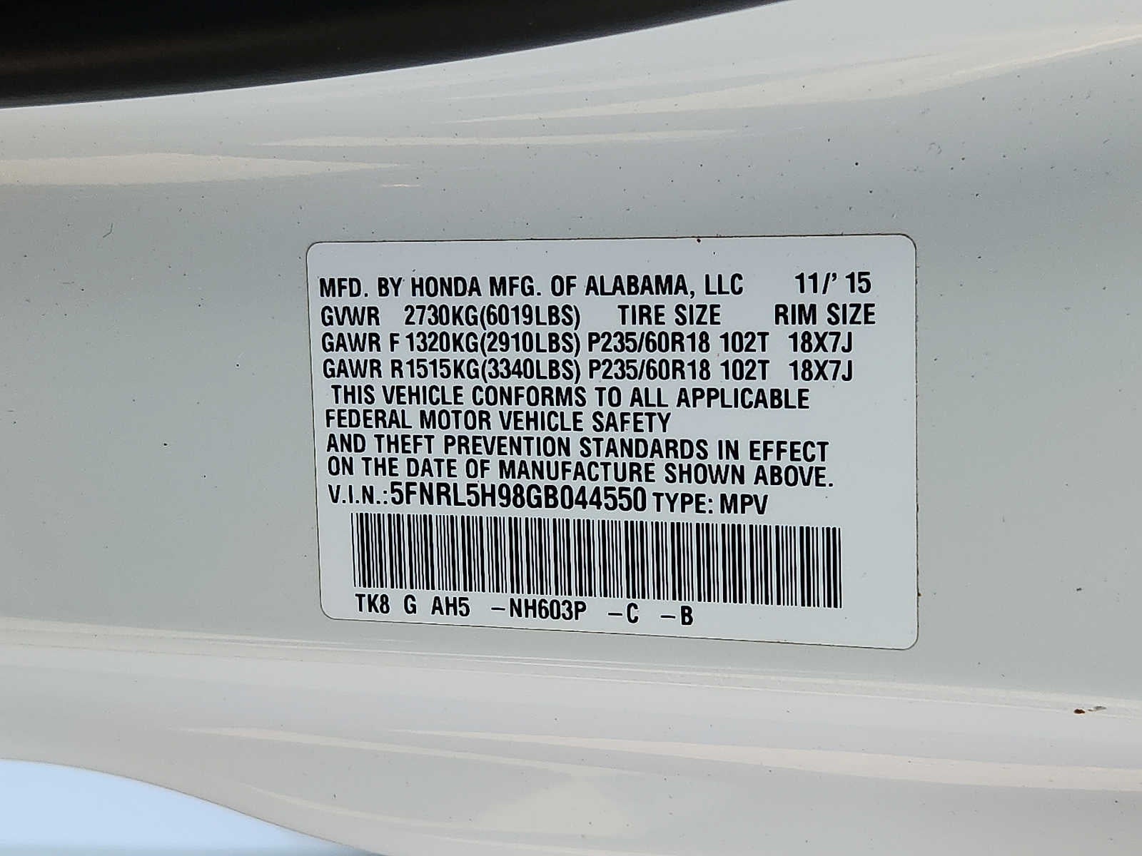 2016 Honda Odyssey Touring Elite