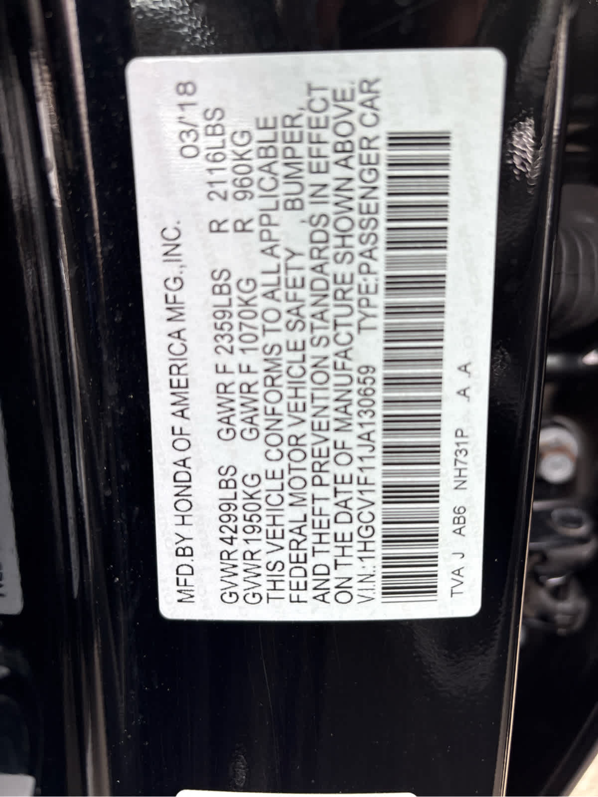 2018 Honda Accord LX 1.5T