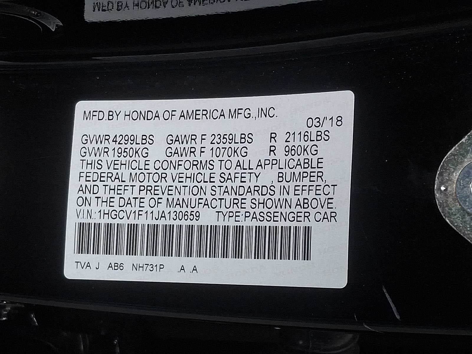 2018 Honda Accord LX 1.5T