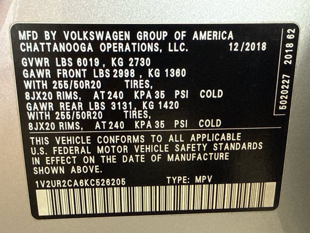 2019 Volkswagen Atlas 3.6L V6 SE w/Technology