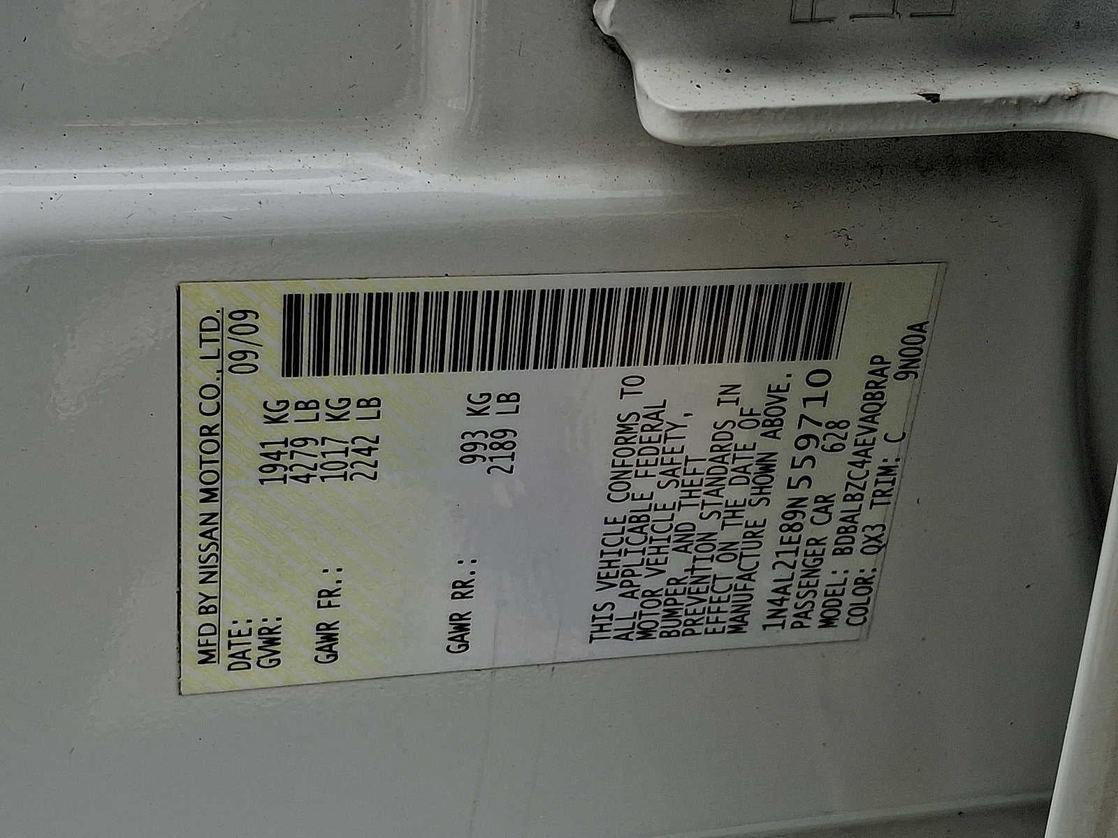 2009 Nissan Altima 4dr Sdn I4 CVT 2.5 SL