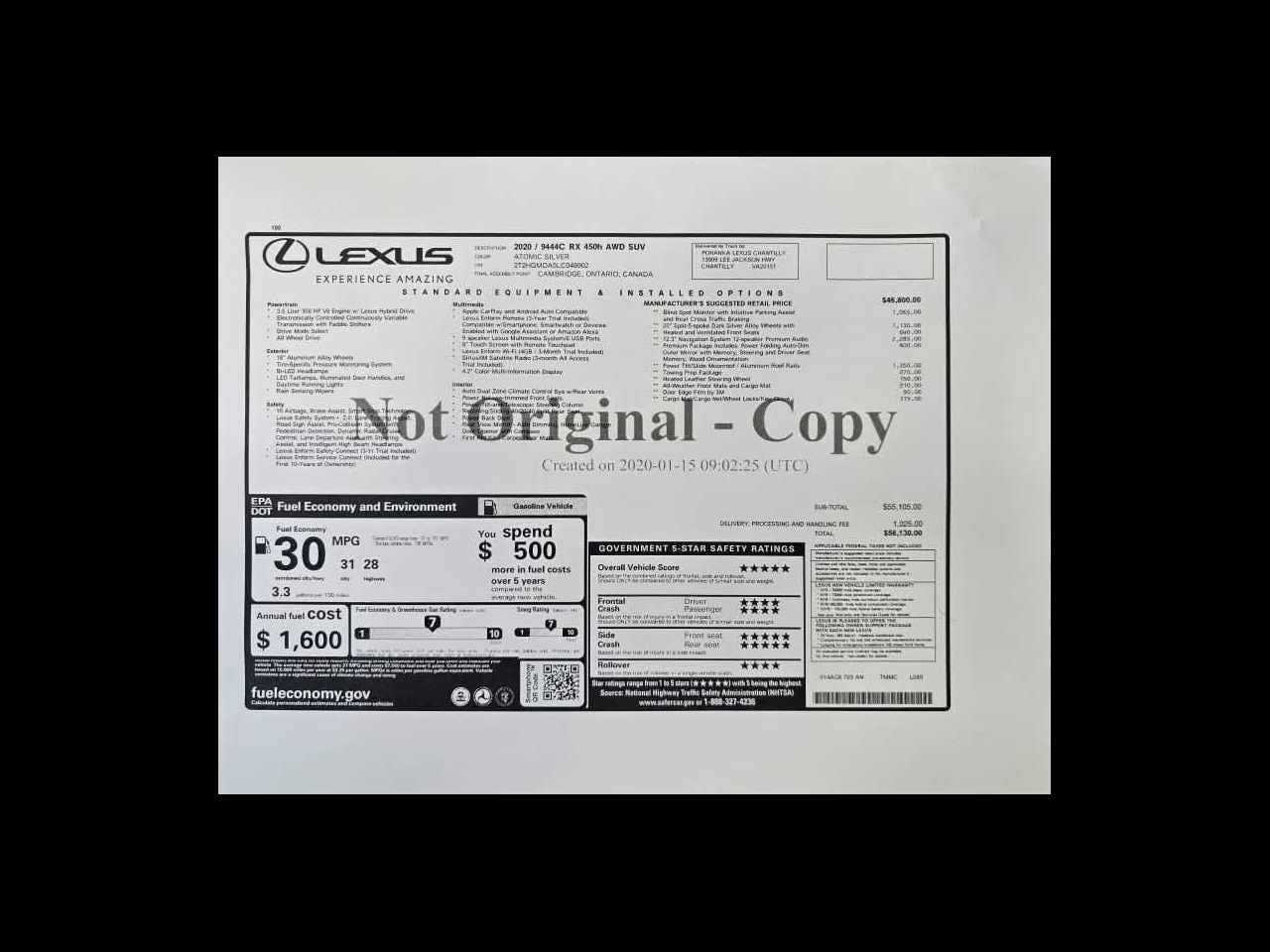 2020 Lexus RX RX 450h AWD