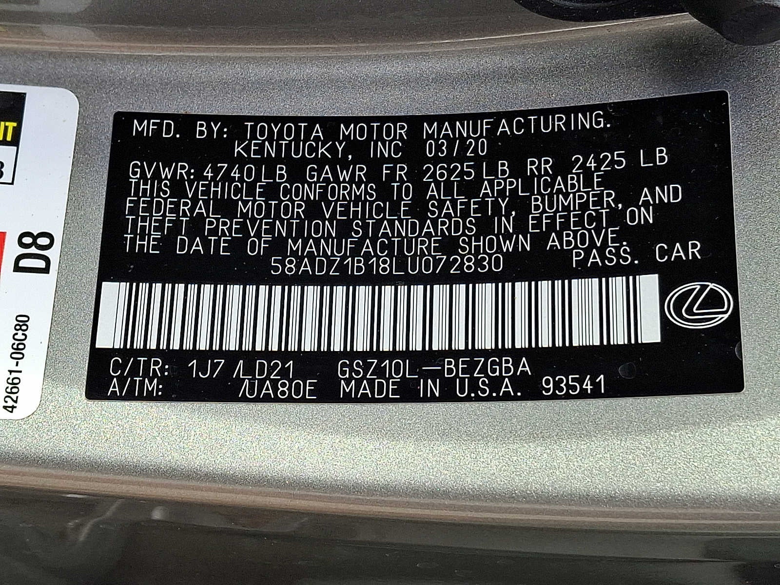 2020 Lexus ES ES 350 FWD