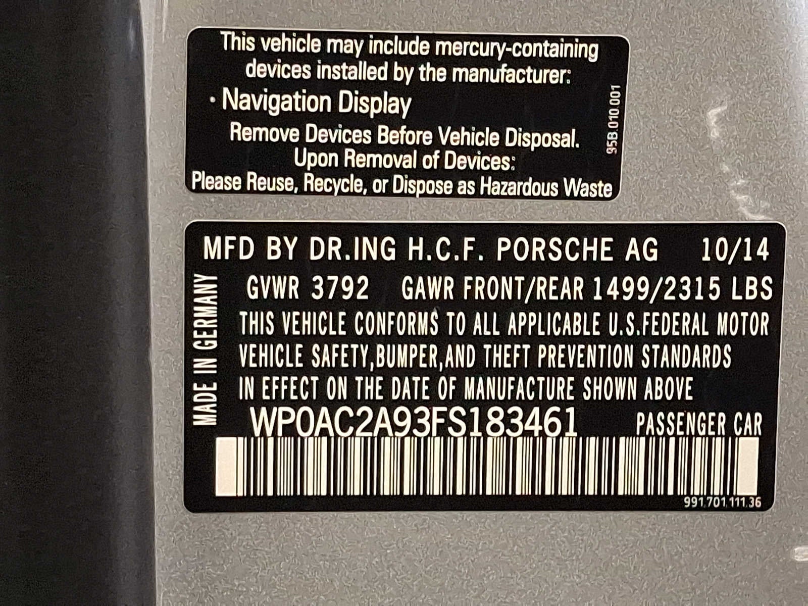 2015 Porsche 911 2dr Cpe GT3