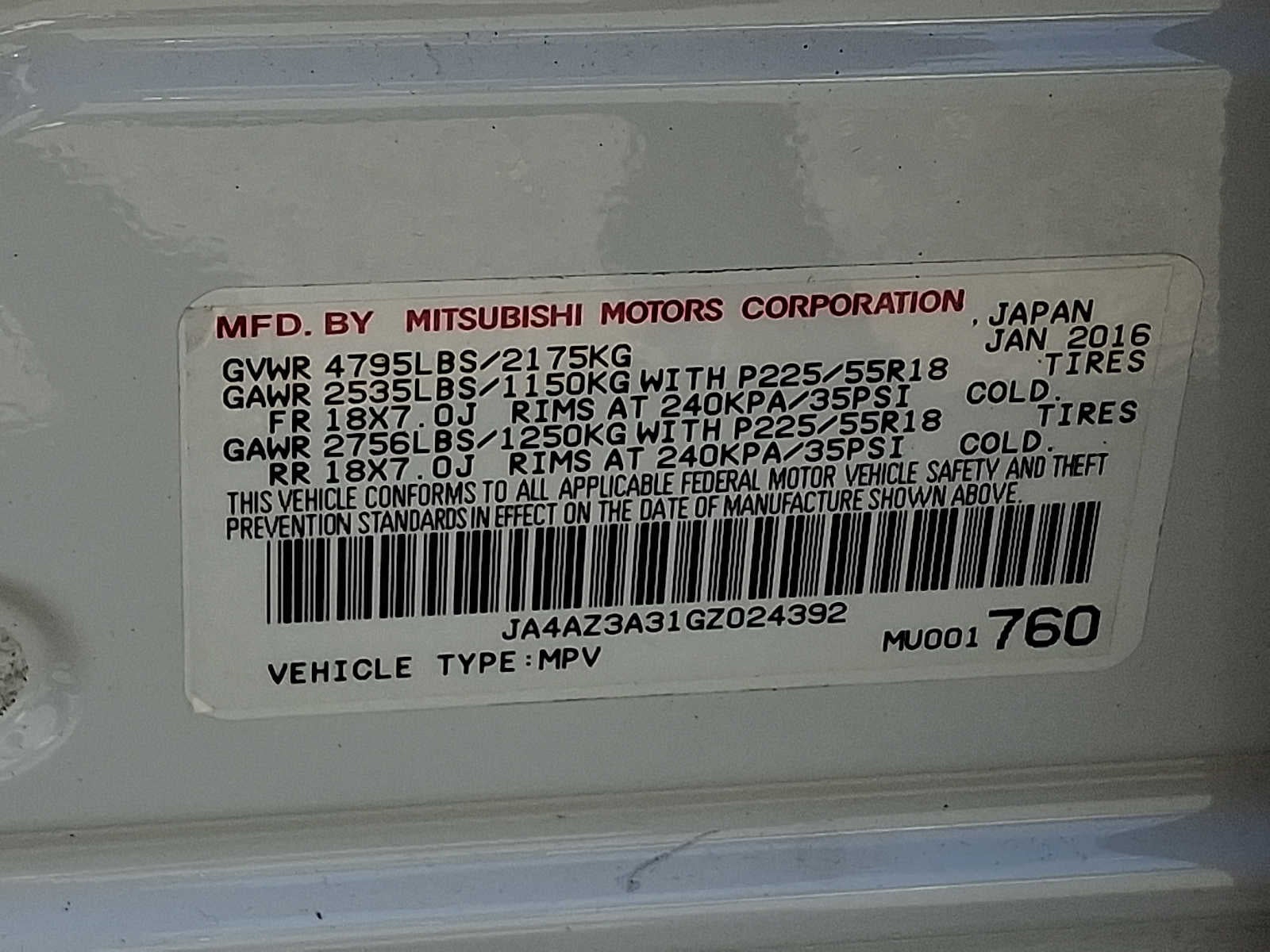 2016 Mitsubishi Outlander AWC 4dr SEL