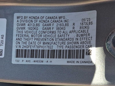 2023 Honda Civic EX CVT w/o BSI