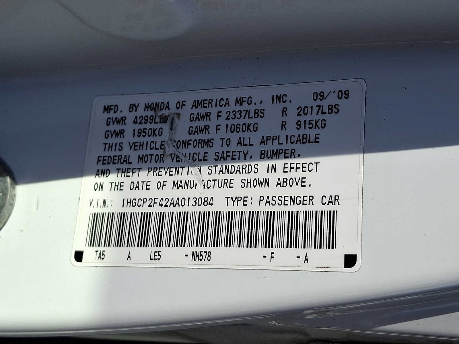2010 Honda Accord 4dr I4 Auto LX-P