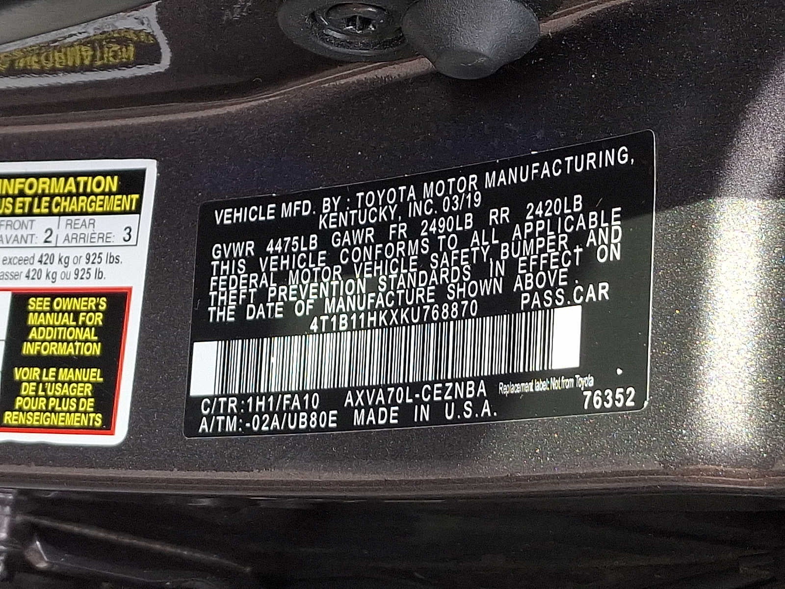 2019 Toyota Camry LE Auto
