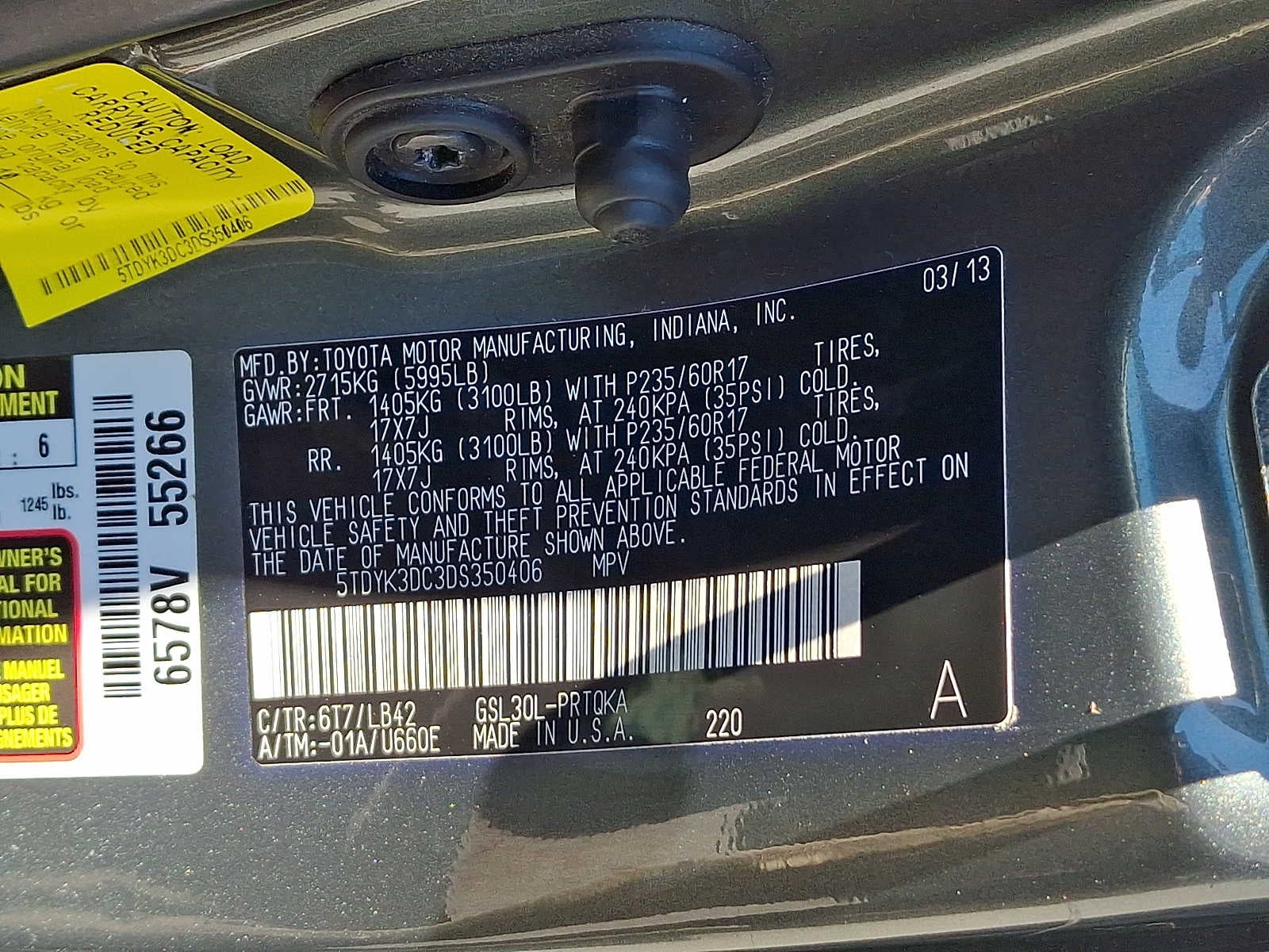 2013 Toyota Sienna 5dr 8-Pass Van V6 XLE FWD