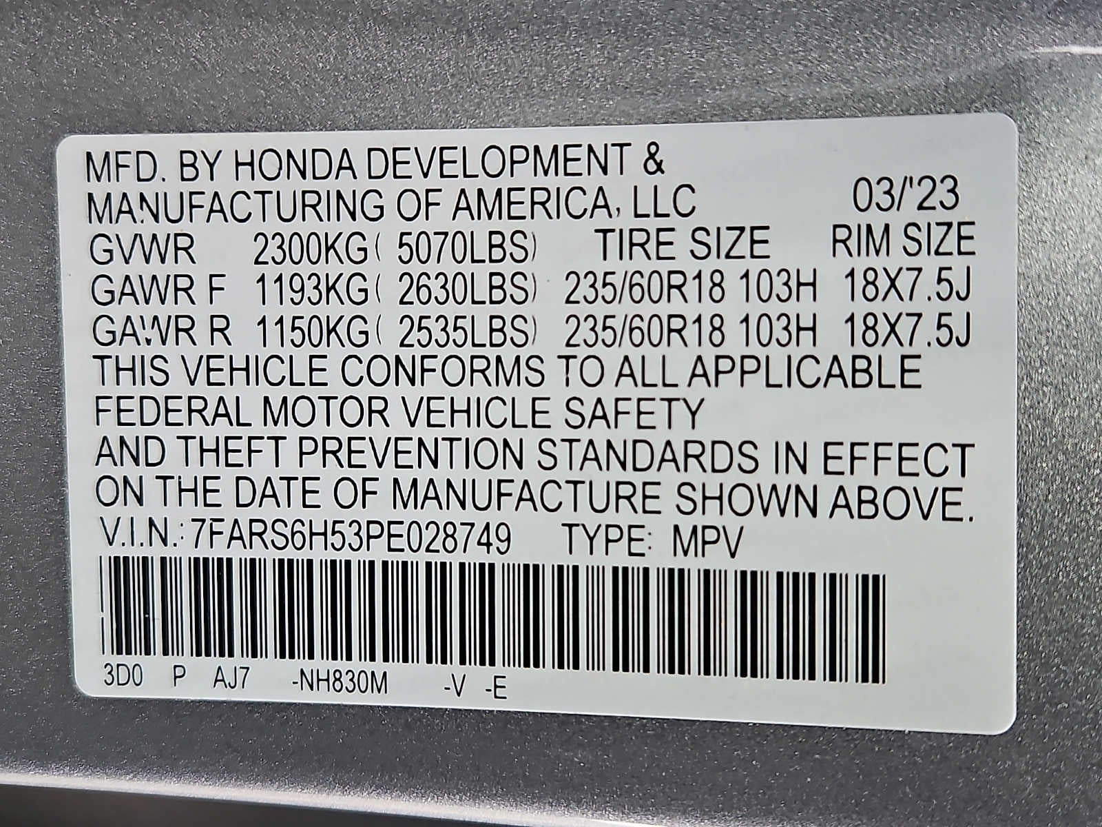 2023 Honda CR-V Hybrid Sport AWD w/o BSI