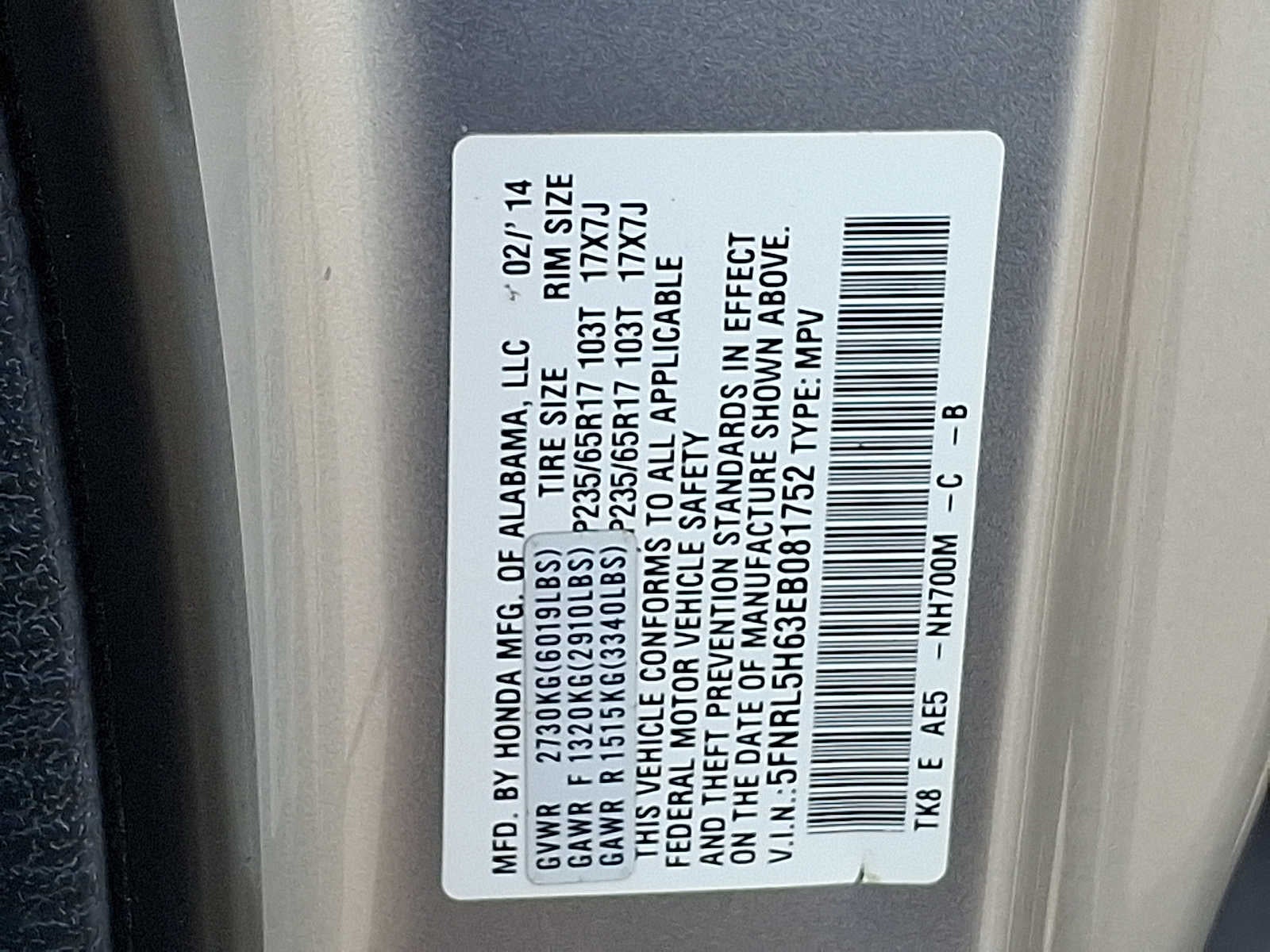 2014 Honda Odyssey 5dr EX-L