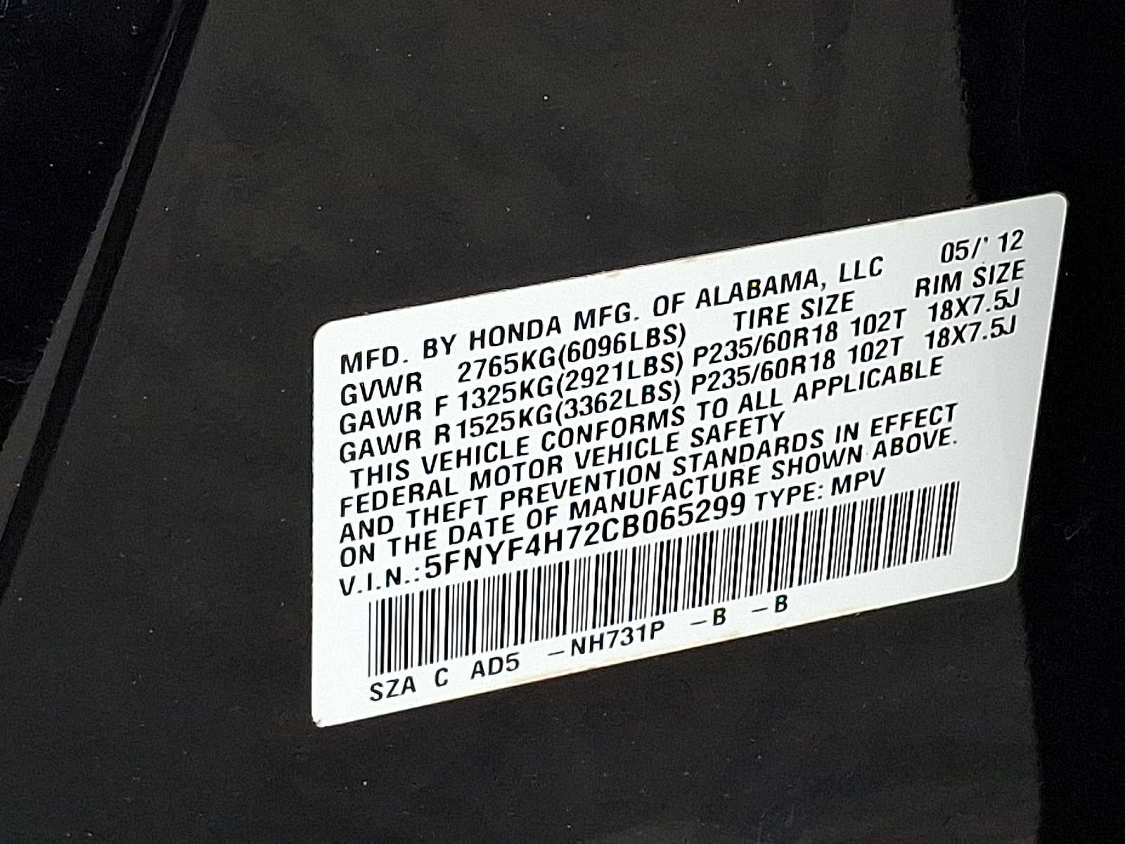 2012 Honda Pilot 4WD 4dr EX-L w/Navi